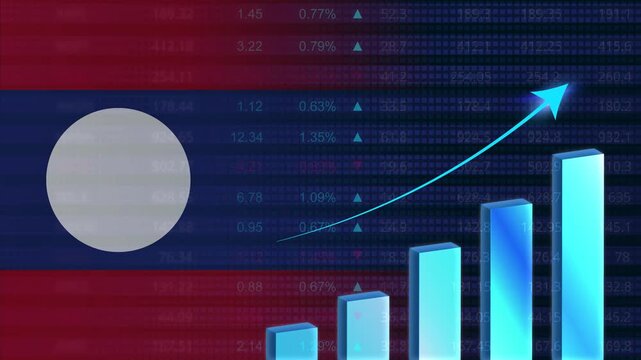Laos economy growth concept background.Laos stock exchange.Laos flag with stock market graph and bar