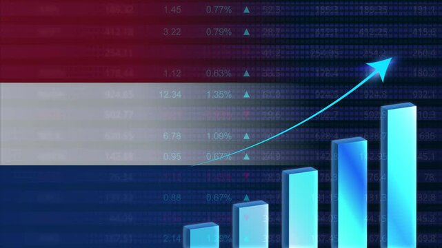 Netherlands economy growth concept background.Dutch stock exchange.Netherlands flag with stock market graph and bar
