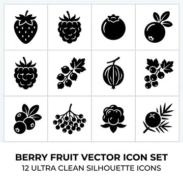 Berry fruit vector icon set silhouette collection.