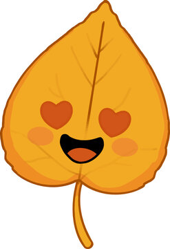 Cute yellow autumn leaf with heart eyes emoji character