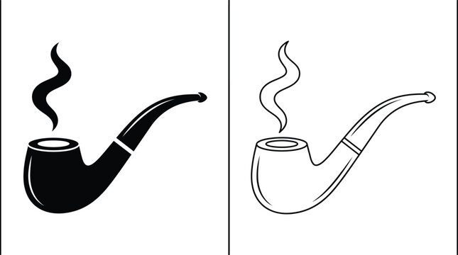 Pipe Smoking with Black Solid Style and Outline Minimal Concept Design Isolated on a White Background