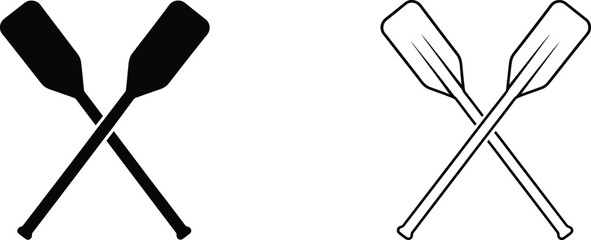 Paddles Crossed Set with a Solid Black and an Outline Design, Ideal for Water Sports Themes. © MD