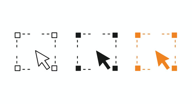 Showcasing multiple cursors selecting dashed boxes in a digital interface.