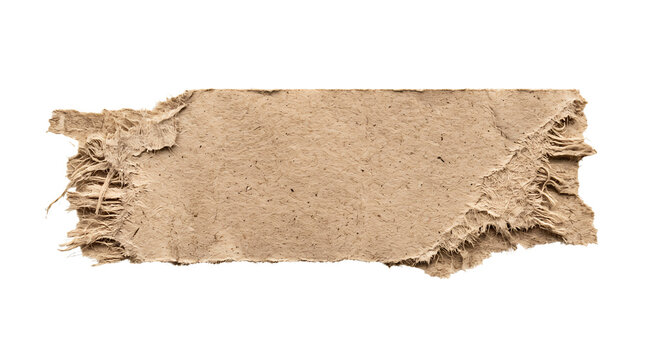 Single piece of torn and frayed brown cardboard paper texture background