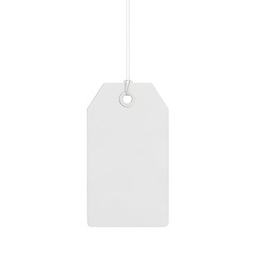 Blank hanging price tag on a string, empty label blank tag