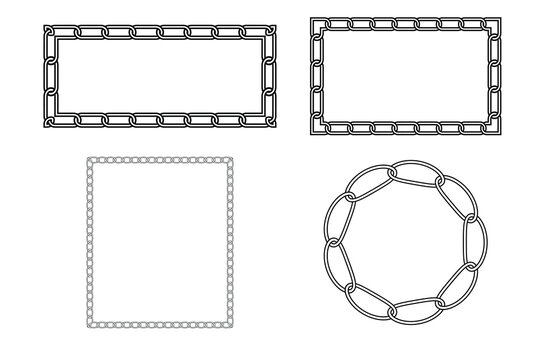 Chain icon vector isolated. Set of chain vector signs or symbols. Set of chains and bracelets. circle frame chain pattern set of braided ropes in black.