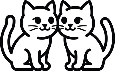 Minimalist black and white line art of two loving cats with minimalist, together
