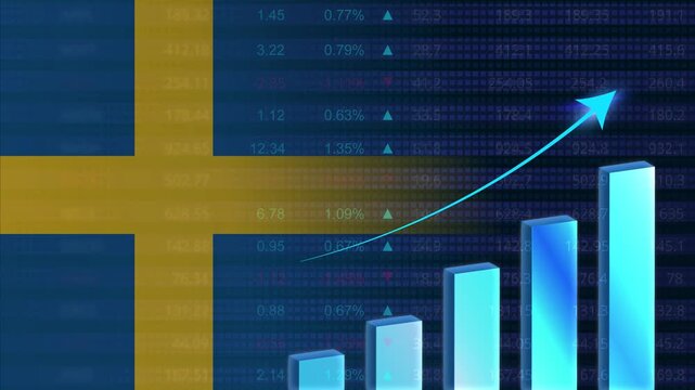 Sweden economy growth concept background.Swedish stock exchange.Sweden flag with stock market graph and bar