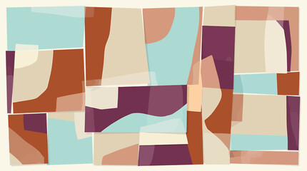Abstract Geometric Collage with Earthy Tones and Organic Shapes in Modern Minimalist Style. © Donok