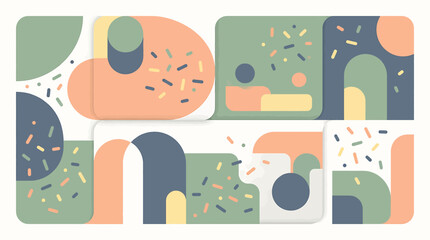 Abstract geometric composition with organic shapes and pastel colors in a modern flat design style. © Donok