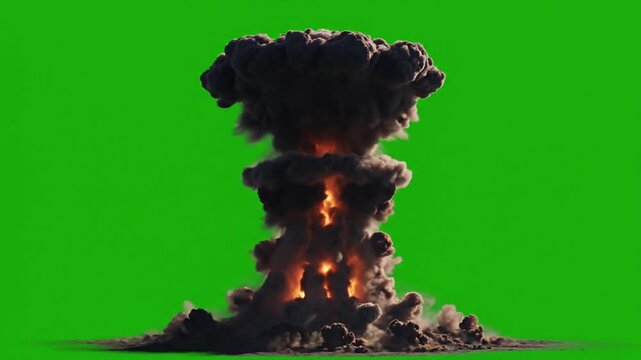 Nuclear explosion, mushroom cloud, fire, destruction, disaster