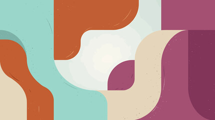 Abstract geometric background with organic fluid shapes and retro color palette. © Donok