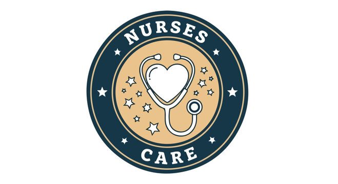 Nurses Care emblem featuring a stethoscope forming a heart and caring healthcare motif for frontline medical professionals.