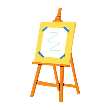 Wooden artistic easel with paper sheet for drawing isolated on white background