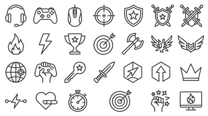 Minimalist Esports and Gaming Outline Icons Set. Competitive Video Game Symbols. © myroslav