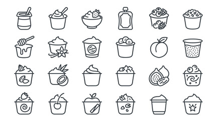 Minimalist Yogurt, Dairy, and Dessert Outline Icons Set © myroslav