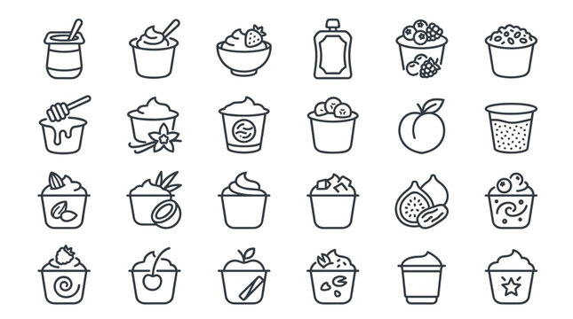 Minimalist Yogurt, Dairy, and Dessert Outline Icons Set