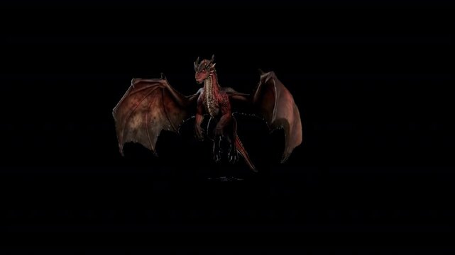 Red Fantasy Dragon Monster with Open Wings transparent background alpha channel