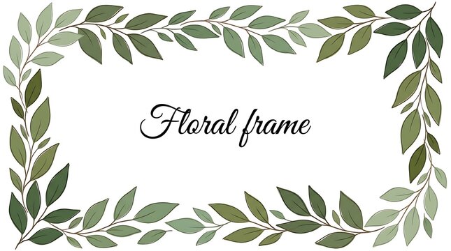 Green leafy floral frame border with text leafy border green leaves white background