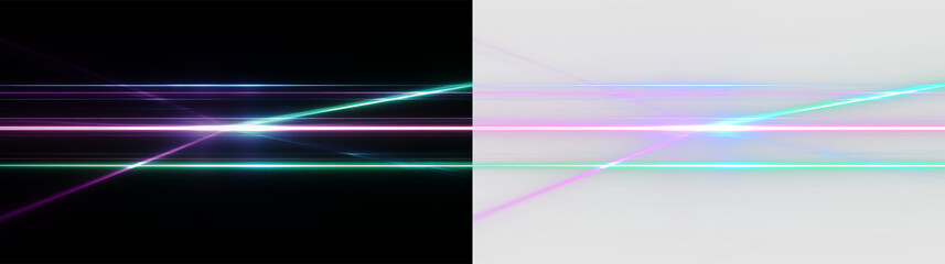 Naklejka premium Colorful light beams cross each other on a transparent background creating vibrant patterns and shapes during a digital art display