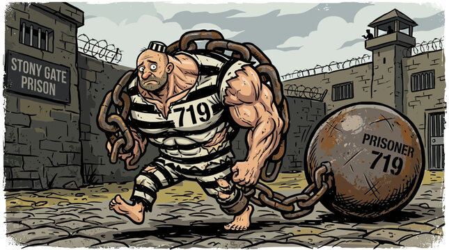 Muscular man in prison uniform.
