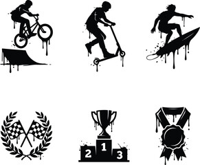 Obraz premium Silhouette of extreme sports and awards