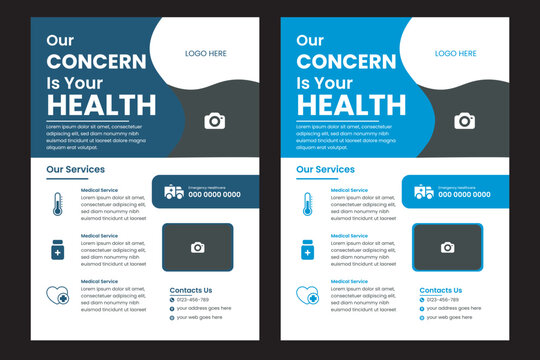 Medical flyer design Corporate healthcare and medical cove a4 flyer design template for print,Madical Flyer design layout modern with blue color size A4, modern healthcare promotion business medical C