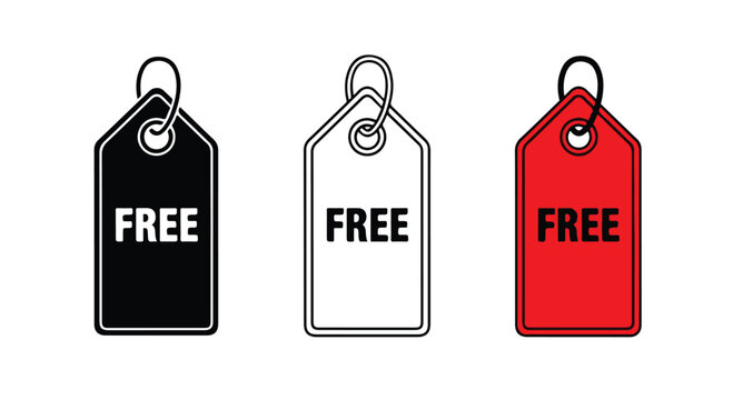 Three hanging tags labeled Free in black, white, and red colors for design elements.