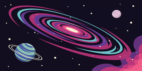 Colorful Ringed Planet Orbit Abstract Space Illustration © mahabubmorshed