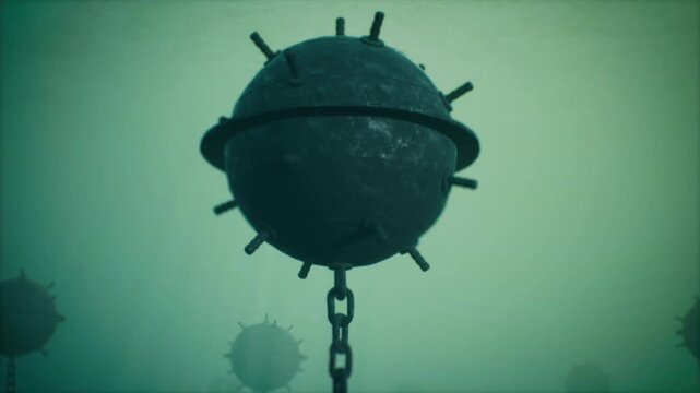 Underwater Naval Mine Closeup