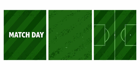 soccer field graphic with match day text realistic texture football pitch sports broadcast design illustration vector green stripes background white sporting © Ella