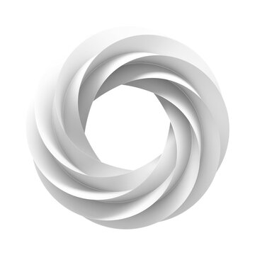 White spiraling paper ring abstract shape on white background for logo mockup and minimal wallpaper design.3d render
