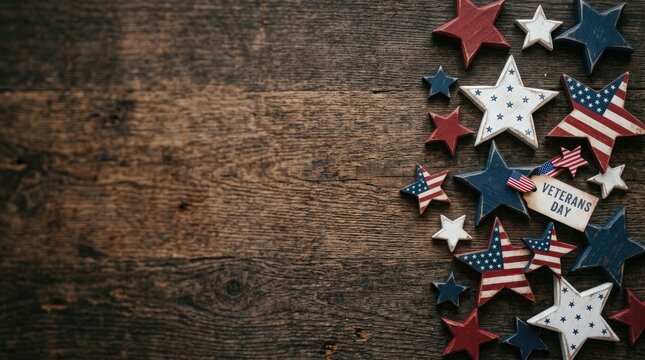 Veterans day patriotic stars on wooden background honoring american heroes