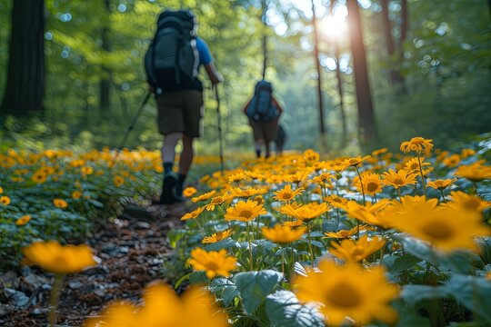 Vibrant Yellow Flowers On Hiking Path