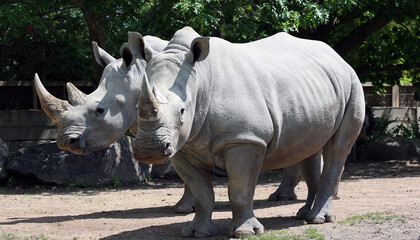 The white rhinoceros or square-lipped rhinoceros is the largest extant species of rhinoceros.  It has a wide mouth used for grazing and is the most social of all rhino species. © Daniel Meunier