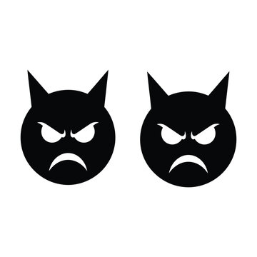Angry Devil Faces Icons, Black Silhouette Illustration