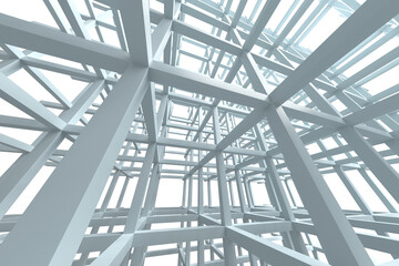 Fototapeta premium Abstract steel lattice structure with repetitive beams and intersecting grid for architectural pattern background and structural design .3d render