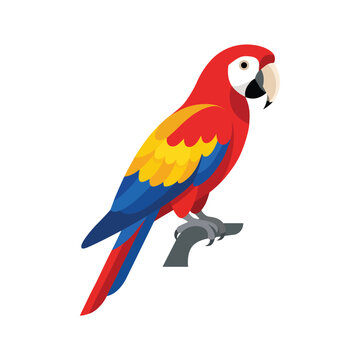 Scarlet Macaw Parrot Perched on Branch Vector Illustration for Tropical Wildlife Logo, Exotic Bird Artwork, Colorful Feather Mascot, Premium Nature Graphic Design