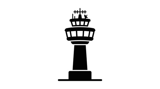 Air traffic control tower silhouette icon for aviation and travel.
