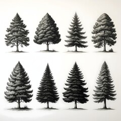 Obraz premium Black and white Christmas tree silhouettes set.