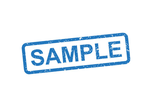 Blue sample stamp with white text illustration