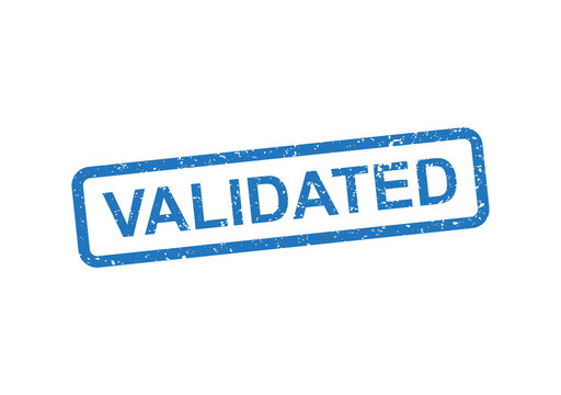 Blue validated stamp with white text illustration