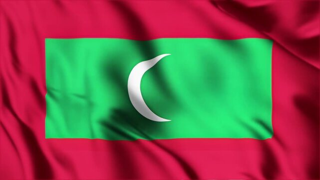 maldives flag waving in slow motion loop maldivian flag with its vibrant red green and white crescent moon design flutters gracefully in gentle breeze seamless.