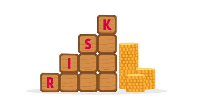 Investment risk and financial concept with wooden blocks and coins