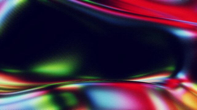 Dark metallic waves loop background with colorful neon light