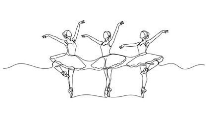 Continuous Simple black line art drawing set of ballerina dancing in a minimalist style on a white background. © shoshi