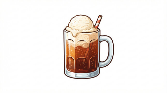 Root beer float, creamy soda illustration, cold drink, ice cream