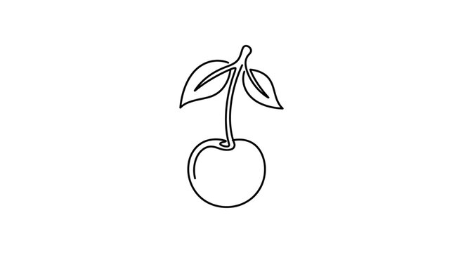 Minimalist cherry outline drawing on white background, single line art, healthy food concept.