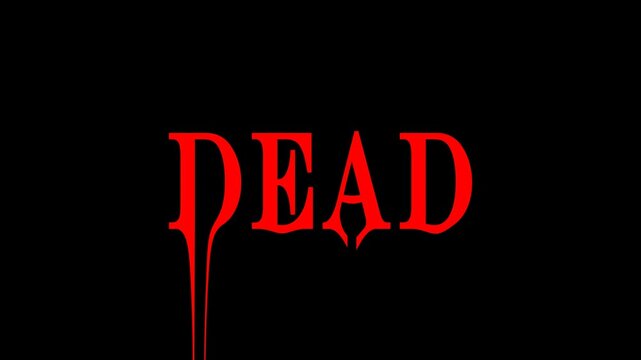 Red Dead text with dripping blood effect animation on black background. Dead text with blue liquid drops effect on plain black background