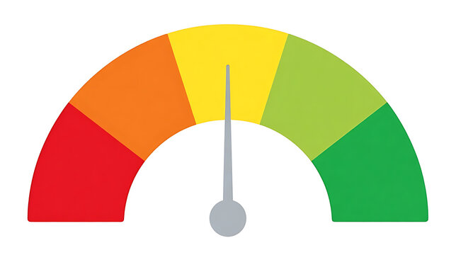 vector risk level barometer or stress level speedometer meter measure with skale of red, orange, yellow, light green and green isolated on white background